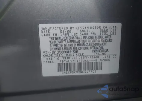 2022 Nissan Kicks Sv Xtronic Cvt from USA, damaged, VIN 3N1CP5CVXNL517705